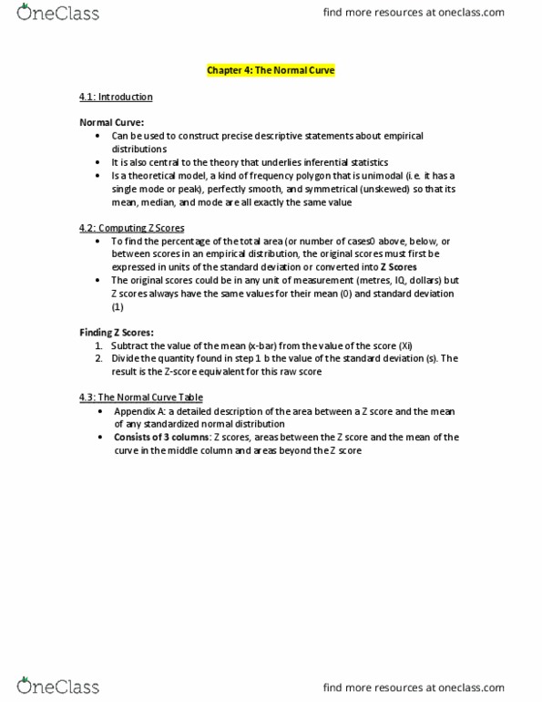 Sociology 2205A/B Chapter Notes - Chapter Chapter 4: Unimodality, Normal Distribution, Standard Score thumbnail